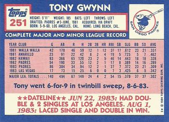 1984 Topps - Collector's Edition (Tiffany) #251 Tony Gwynn Back