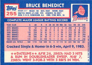 1984 Topps - Collector's Edition (Tiffany) #255 Bruce Benedict Back