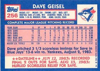 1984 Topps - Collector's Edition (Tiffany) #256 Dave Geisel Back