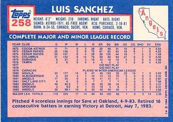 1984 Topps - Collector's Edition (Tiffany) #258 Luis Sanchez Back