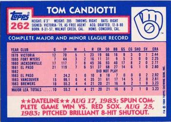 1984 Topps - Collector's Edition (Tiffany) #262 Tom Candiotti Back
