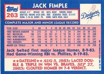 1984 Topps - Collector's Edition (Tiffany) #263 Jack Fimple Back