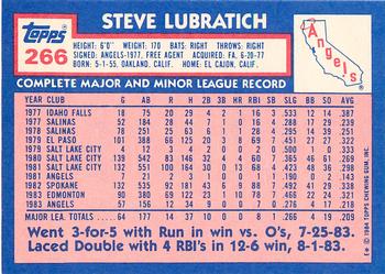1984 Topps - Collector's Edition (Tiffany) #266 Steve Lubratich Back