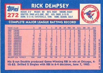 1984 Topps - Collector's Edition (Tiffany) #272 Rick Dempsey Back