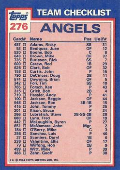 1984 Topps - Collector's Edition (Tiffany) #276 Angels Leaders / Checklist (Rod Carew / Geoff Zahn) Back