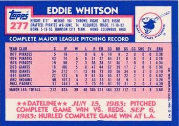 1984 Topps - Collector's Edition (Tiffany) #277 Eddie Whitson Back
