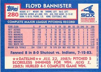 1984 Topps - Collector's Edition (Tiffany) #280 Floyd Bannister Back