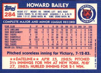 1984 Topps - Collector's Edition (Tiffany) #284 Howard Bailey Back