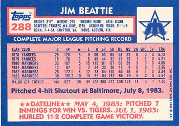 1984 Topps - Collector's Edition (Tiffany) #288 Jim Beattie Back