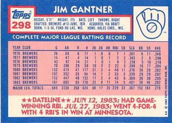 1984 Topps - Collector's Edition (Tiffany) #298 Jim Gantner Back