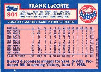 1984 Topps - Collector's Edition (Tiffany) #301 Frank LaCorte Back