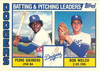 1984 Topps - Collector's Edition (Tiffany) #306 Dodgers Leaders / Checklist (Pedro Guerrero / Bob Welch) Front