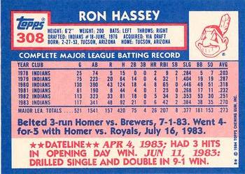 1984 Topps - Collector's Edition (Tiffany) #308 Ron Hassey Back