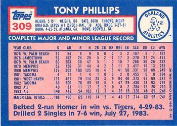1984 Topps - Collector's Edition (Tiffany) #309 Tony Phillips Back