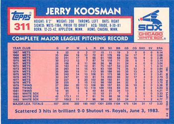 1984 Topps - Collector's Edition (Tiffany) #311 Jerry Koosman Back