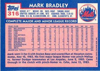 1984 Topps - Collector's Edition (Tiffany) #316 Mark Bradley Back