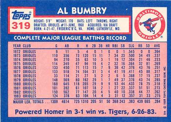 1984 Topps - Collector's Edition (Tiffany) #319 Al Bumbry Back