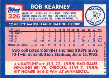 1984 Topps - Collector's Edition (Tiffany) #326 Bob Kearney Back