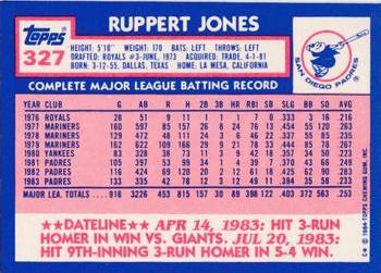 1984 Topps - Collector's Edition (Tiffany) #327 Ruppert Jones Back