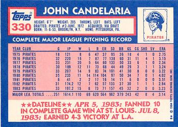 1984 Topps - Collector's Edition (Tiffany) #330 John Candelaria Back