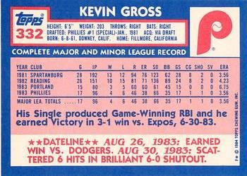 1984 Topps - Collector's Edition (Tiffany) #332 Kevin Gross Back