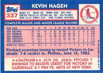 1984 Topps - Collector's Edition (Tiffany) #337 Kevin Hagen Back