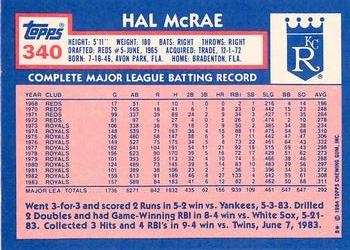 1984 Topps - Collector's Edition (Tiffany) #340 Hal McRae Back