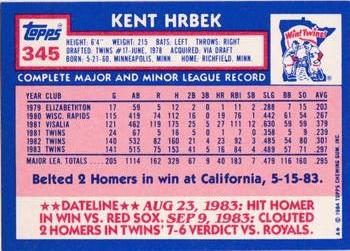 1984 Topps - Collector's Edition (Tiffany) #345 Kent Hrbek Back
