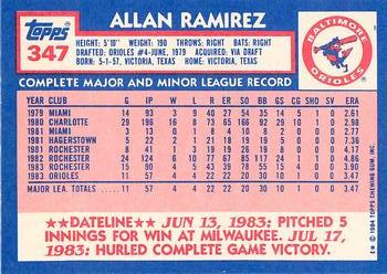 1984 Topps - Collector's Edition (Tiffany) #347 Allan Ramirez Back