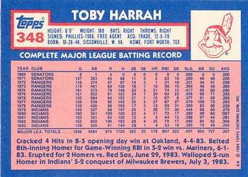 1984 Topps - Collector's Edition (Tiffany) #348 Toby Harrah Back