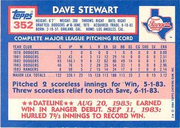 1984 Topps - Collector's Edition (Tiffany) #352 Dave Stewart Back