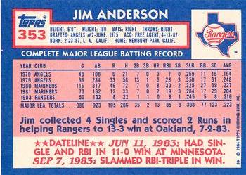 1984 Topps - Collector's Edition (Tiffany) #353 Jim Anderson Back