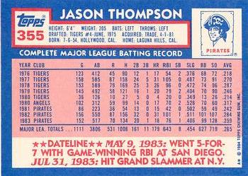 1984 Topps - Collector's Edition (Tiffany) #355 Jason Thompson Back