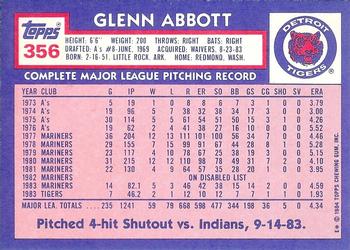 1984 Topps - Collector's Edition (Tiffany) #356 Glenn Abbott Back