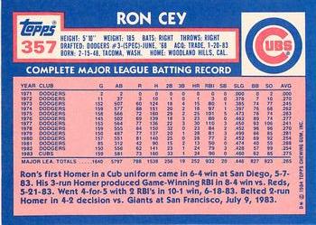 1984 Topps - Collector's Edition (Tiffany) #357 Ron Cey Back