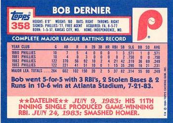 1984 Topps - Collector's Edition (Tiffany) #358 Bob Dernier Back