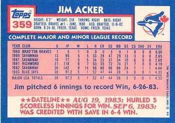 1984 Topps - Collector's Edition (Tiffany) #359 Jim Acker Back