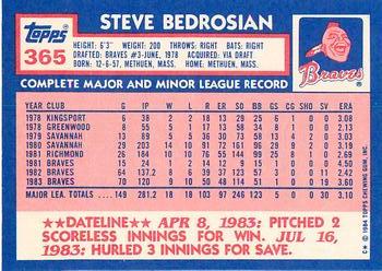 1984 Topps - Collector's Edition (Tiffany) #365 Steve Bedrosian Back