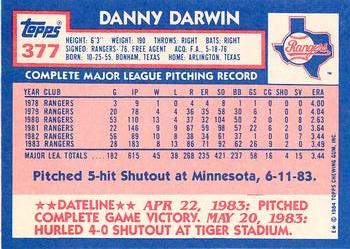 1984 Topps - Collector's Edition (Tiffany) #377 Danny Darwin Back