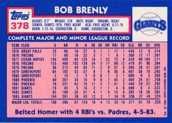 1984 Topps - Collector's Edition (Tiffany) #378 Bob Brenly Back