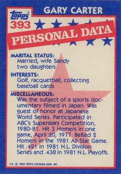 1984 Topps - Collector's Edition (Tiffany) #393 Gary Carter Back