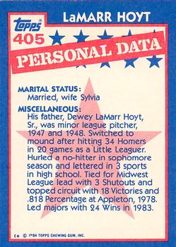 1984 Topps - Collector's Edition (Tiffany) #405 LaMarr Hoyt Back