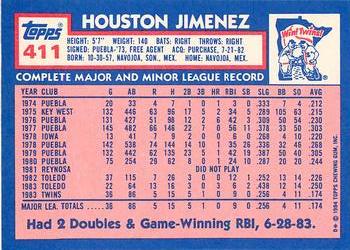 1984 Topps - Collector's Edition (Tiffany) #411 Houston Jimenez Back