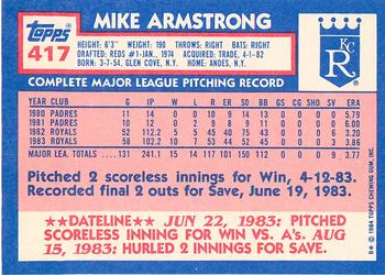 1984 Topps - Collector's Edition (Tiffany) #417 Mike Armstrong Back