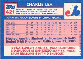 1984 Topps - Collector's Edition (Tiffany) #421 Charlie Lea Back
