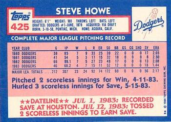 1984 Topps - Collector's Edition (Tiffany) #425 Steve Howe Back