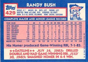 1984 Topps - Collector's Edition (Tiffany) #429 Randy Bush Back