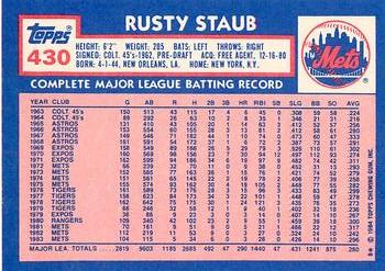 1984 Topps - Collector's Edition (Tiffany) #430 Rusty Staub Back