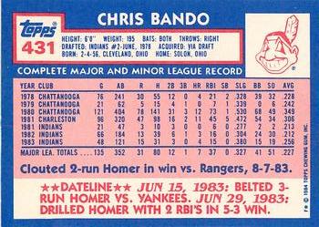 1984 Topps - Collector's Edition (Tiffany) #431 Chris Bando Back