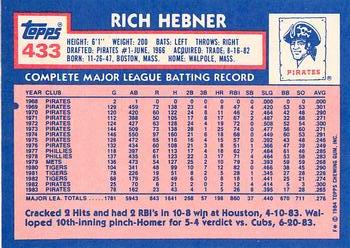 1984 Topps - Collector's Edition (Tiffany) #433 Rich Hebner Back